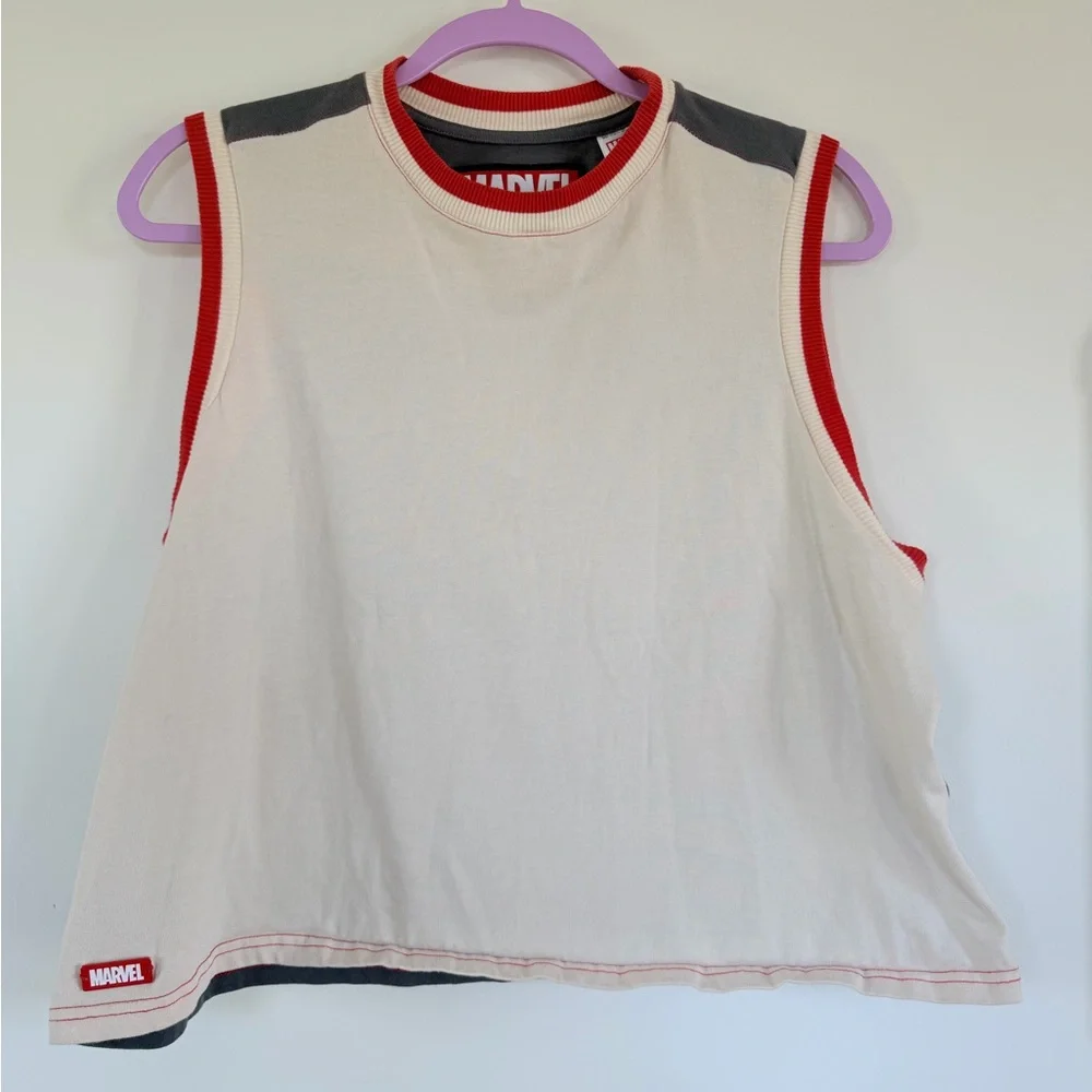 Marvel Logo Sleeveless Tank Top Colorblock Red/Gray Unisex Style Size XL